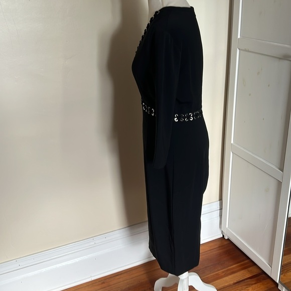 Michael Kors Collection Elegant Black V-Neck Dress with Silver Gromet Detail 12 - Picture 6 of 9